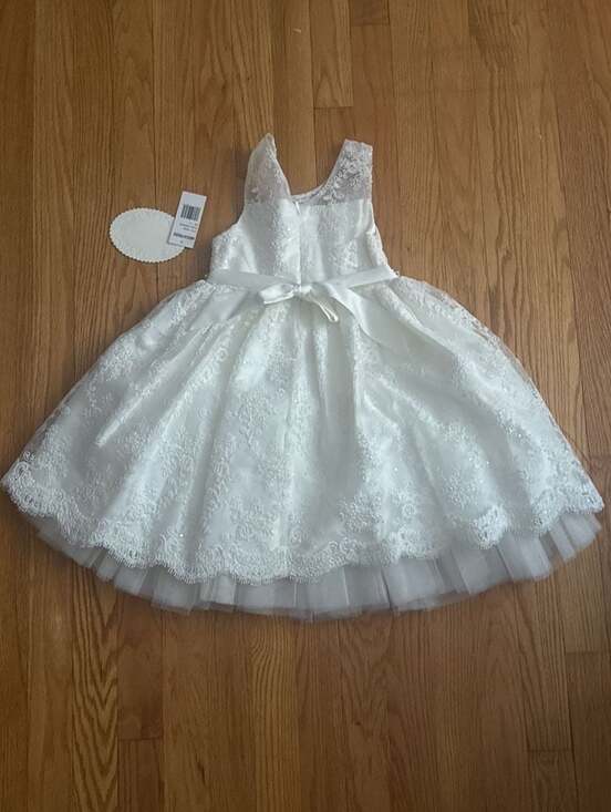 American Princess White Lace Formal Girl Dress with Pearl Belt - Picture 2 of 7